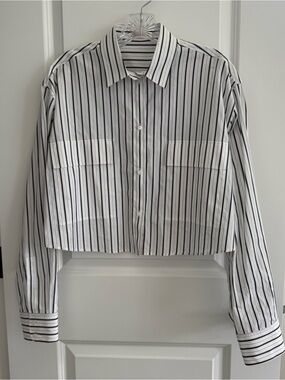 Alaia White and Black Striped Button-Down Shirt